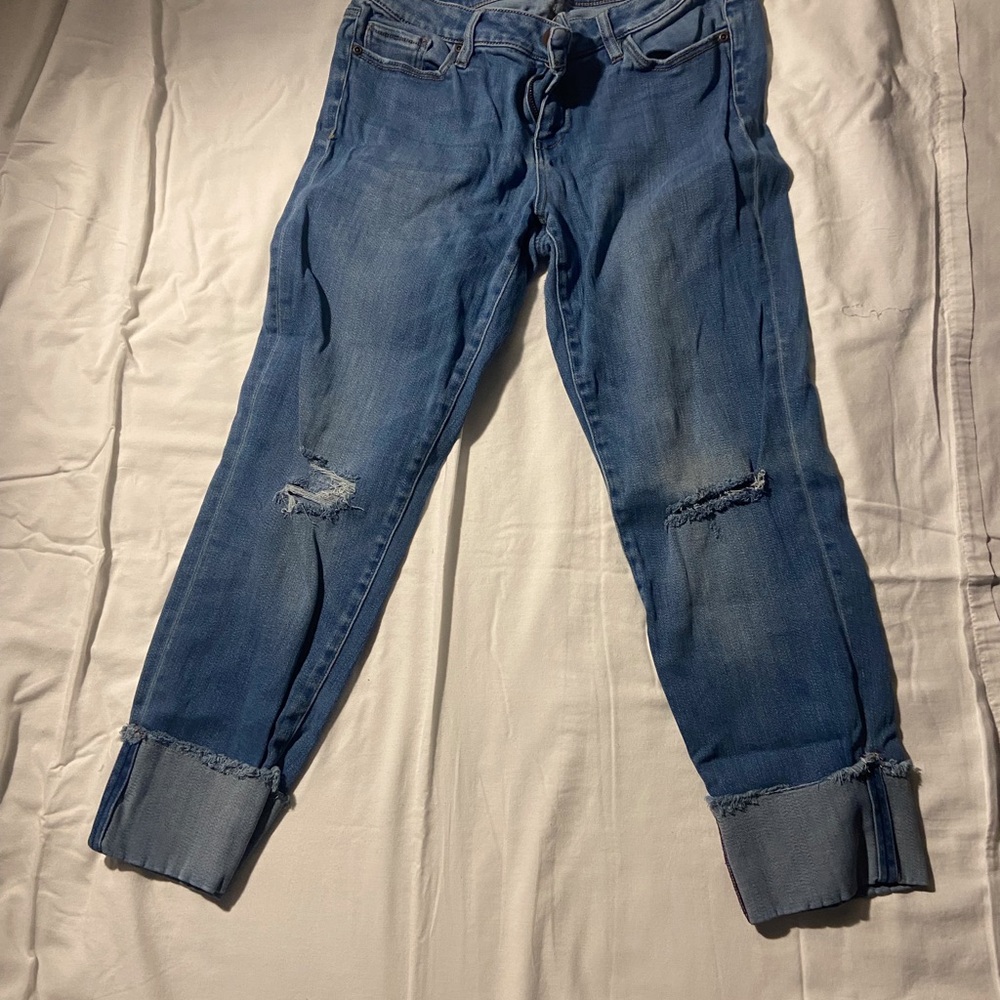 Classic Blue Distressed Women's Cropped Jeans